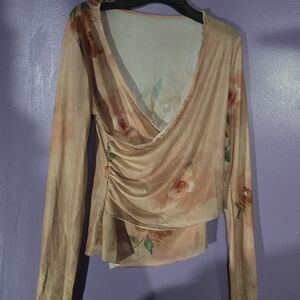 SHEIN Floral Peach Wrap Crop Top